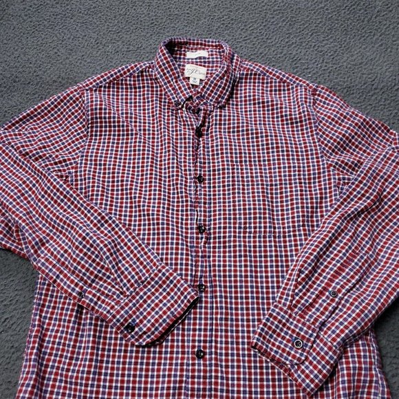 J. Crew Slim Shirt Mens Medium Brushed Twill Check Button Cotton Long Sleeve Red - Picture 7 of 8